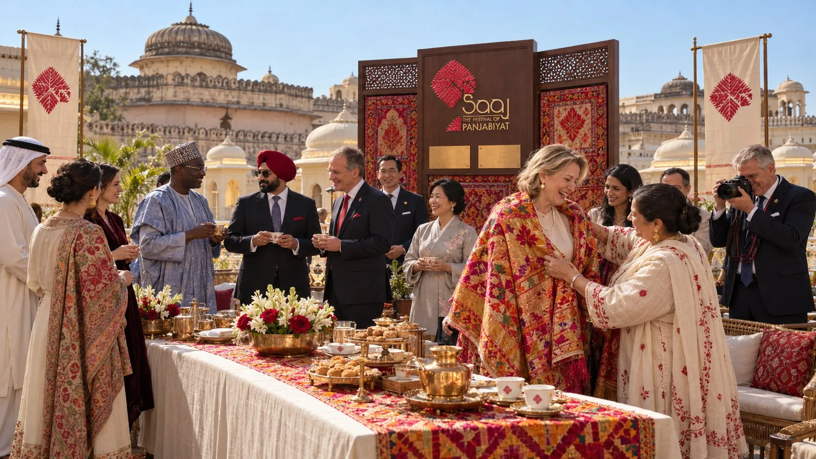 Hosts and guests at a palace reception